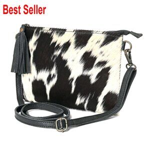 Genuine Cowhide Hair On Pouch Bag with Adjustable Detachable Strap